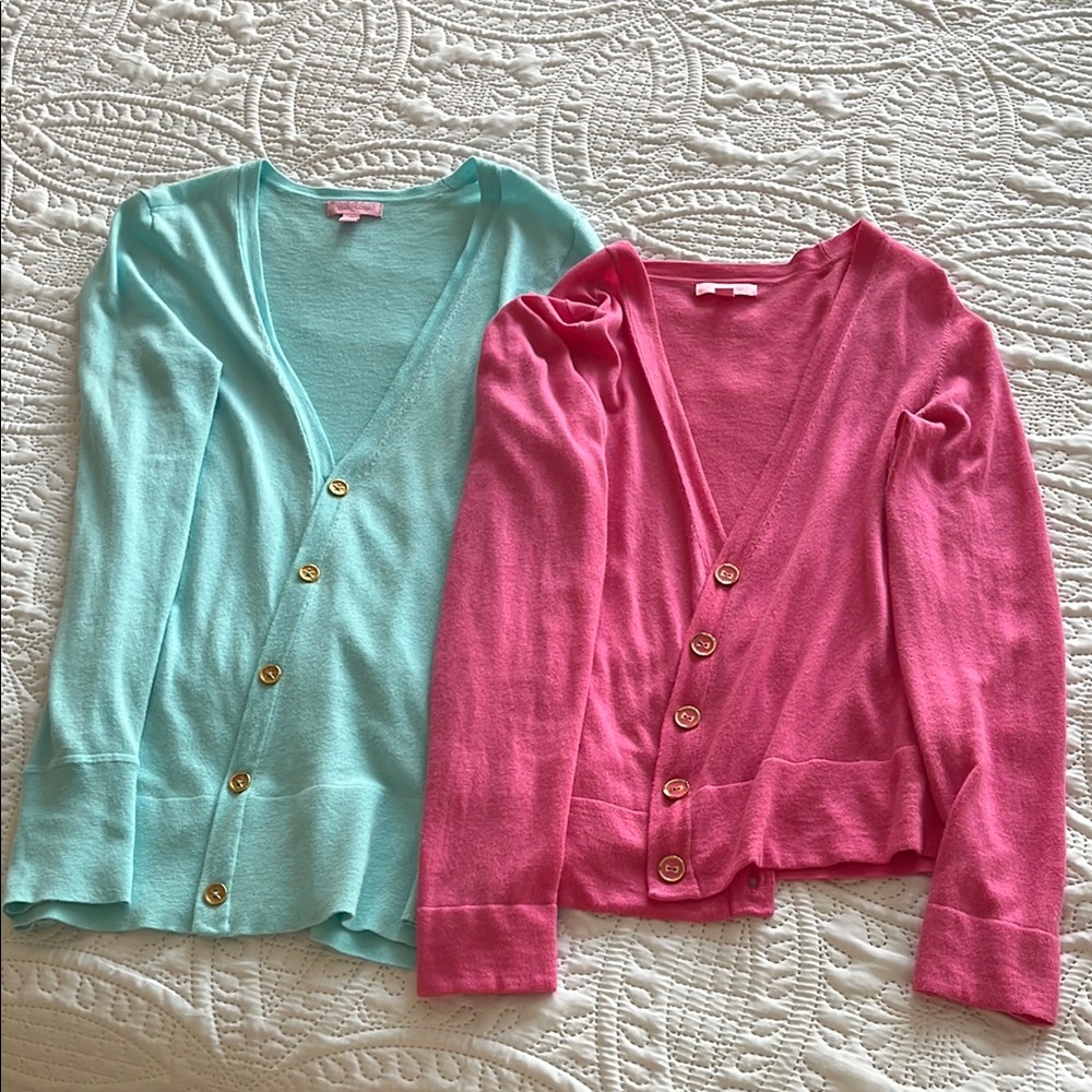 Lilly Pulitzer Pink and Blue Cardigans Soft Knit V-Neck Sweaters
